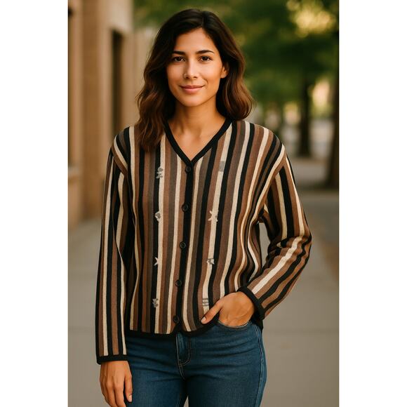 NWT Joan Vass USA Southwest Stripe Aztec Cardigan Sweater SZ L NWT - Picture 1 of 9